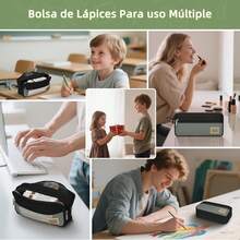 Estuche para Lápices de Gran Capacidad para Usoúltiple,Estuche para Lápices con 3 Compartimientos Tela Oxford Organizador de Papelería para el Trabajo de Oficina Escolar Negro Verde Gris - Verde - Ver 2