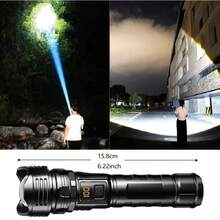 Rechargeable Super Bright LED Flashlight, Compact Handheld Flashlight With Zoom Function, Suitable For Outdoor Camping, Fishing, Hunting, Hiking, Adventure And Emergency, Built-In Battery - Black - View 4