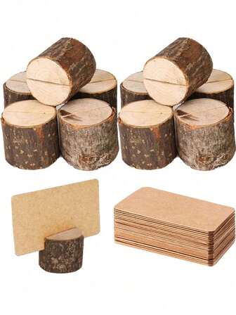 40 件/20 件-10 件-木制座位卡夹、优质乡村风格桌号夹、牛皮纸桌号卡、木制照片夹，非常适合婚礼派对桌名等等！