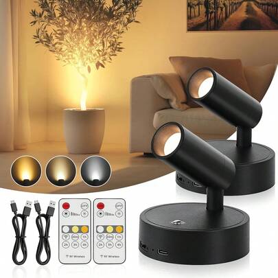 2pcs Smart LED Magnetic Wall Lights, USB Rechargeable Touch Control Panel, Suitable For Bedroom, Dining Room, Party, Exhibition, Art Decoration Spotlights, Ideal For Gifts - Built-In 18650 Lithium Battery, Party Decor, Bedroom Lighting, Streamlined Design, Modern Lighting, Durable Plastic, Lightweight Structure, Adjustable Brightness, Home Decor