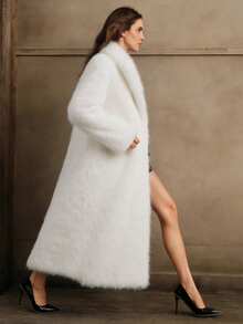 Áo khoác lông giả sọc phối màu sang trọng dành cho nữ, Thu/Đông - trắng - Xem 4