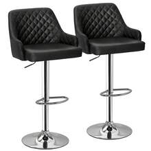 VECELO Set Of 4 PU Leather Bar Stools With Arms & Footrest - 22.1"-30.3" Adjustable Swivel Stools, 330lb Heavy Duty Kitchen Island Stools - Diamond check - 查看 10