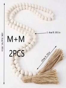 1 件天然木珠和流苏装饰花边壁挂适用于家居装饰，尺寸（S/M/L），客厅和餐厅，手工制作的 DIY 项目最佳 - 米色14mm - 查看 14