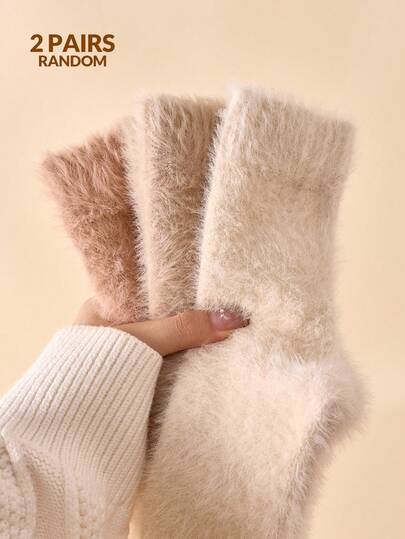 2/4 Pairs Women's Plush Thermal Warm Socks Simple Mink Plush Socks Mid-Calf Socks Crew Socks Thick Soft Fluffy Comfortable Socks Floor Socks, Christmas Gift, Random Color, Suitable For Fall&Winter, Cozy Socks