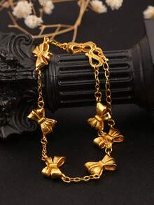 1pc 24K Gold-Plated Vintage Elegant Bowknot Adjustable Bracelet, Chic & Versatile Accessory For Women, Suitable For Daily Wear, Parties, Gifts For Girlfriend, Friends, Bridesmaids