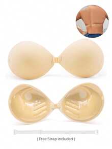 1件装，3厘米厚，隐形提胸文胸，无肩带露背设计，适合小胸，可重复使用硅胶衬垫文胸