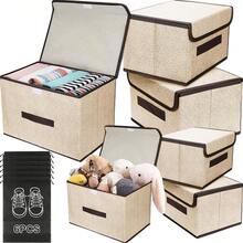 Cajas de Almacenamiento, Cajas Organizadoras para Clósets con Tapa y Asa, Organizador de Ropa de Tela Plegables, para Ropa Juguetes Libros, Adecuado para Salón, Armario, Oficina - Beis - Ver 9