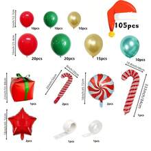 105pcs Christmas Happy Party Balloon Arch Set, Gift Box Candy Cane Foil Balloons In Classic Red & Green Christmas Colors, Ideal For Christmas Party Decor, Birthday, New Year Party Supplies