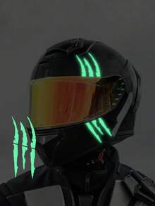 1 件 Monster Claw 反光划痕条纹乙烯基贴片 - 霓虹色，防水 PVC，适用于摩托车头盔、汽车、自行车、踏板车、时尚 DIY 装饰、夜光警告贴花、鬼爪划痕贴纸，适合夜间骑行者 - 均碼 - 查看 5