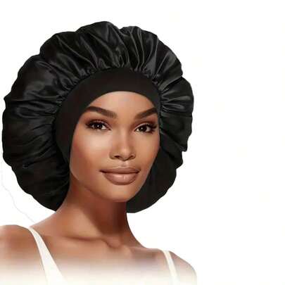 Black Satin Sleep Cap/Wig Hat, Suitable For Everyday Wear