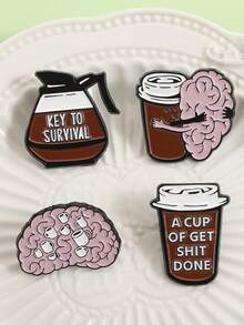 Kaffee-Kopf süße Brosche Metall Abzeichen Kleidungszubehör Anstecknadel vielseitiger Modeaccessoire, Kaffee Koffein - Verschiedenfarbig - Übersicht 4