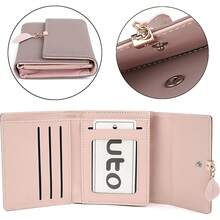 Cartera de Mujer - UTO Monedero Pequeño con Adorno Hoja Colgante Cartera Minimalista con Bolsillo de Cremallera para Monedas - 1 rosa - Ver 4