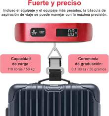 Báscula Digital Portátil para Equipaje con una Capacidad de 110 lbs/50 kg, Superficie Recubierta de Goma, Batería Incluida - Perfecta para Viajar y Pesar Maletas y Bolsas - Rosa - Ver 3