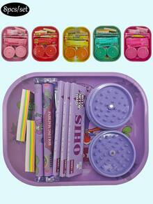 8pcs/Set - Convenient Smoking Set With Tinplate Tray, Flavors Of Cigarette Paper-Cigarette Rolling Machine-110mm Slim Rolling Papers, Spices Grinder And Smoking Accessories - A Complete Smoking Set For Valentine's Day Gift