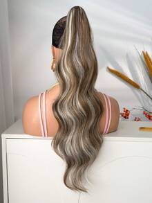 26英寸波浪卷发夹式马尾假发，耐热纤维材质，适合日常佩戴和派对场合 - 間色 - 查看 4