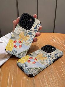 1 件时尚汽车和海滩救生员图形垂直条纹仿皮防刮防指纹防震手机壳兼容苹果和型号 - 彩色 - 查看 3