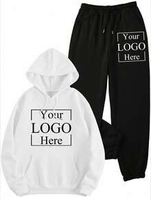 Anpassade fleeceställ för dam, Lägg till ditt eget foto, Anpassade huvtröjor och mjukisbyxor, Anpassade fleeceställ för höst/vinter. - Svart och Vitt - Visa 2