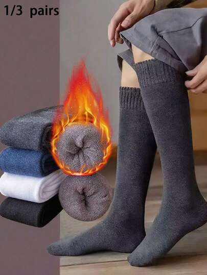 Lonee 男士中筒袜（1/3 双装），保暖内衬雪地袜/毛巾袜。高筒袜，吸湿排汗，防臭，加厚保暖内衬，男士长袜，经典商务风格，保暖柔软，适合秋冬季节穿着。