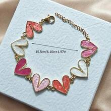 1pc Women's Creative Fashion Mixed Color Heart Shaped Bracelet With Heart Pendant Jewelry Gift
