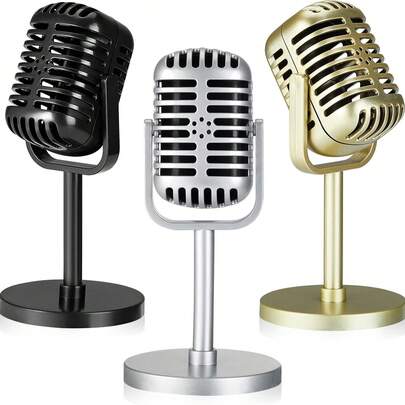 Vintage Microphone Prop Angle Adjustable Retro Plastic Fake Microphone Decorative Party Favors Live Performance Home Bar Ornaments, Retro Microphone Props Vintage Microphone Toy Prop With Stand Model Plastic Fake Microphone Antique Prop Mic For Party Role Play Stage Table Decoration, Vintage Microphone Prop, Plastic Fake Microphone, Retro Microphones For Costume & Role Play, Antique Mic Stage Table Decor Party Favors