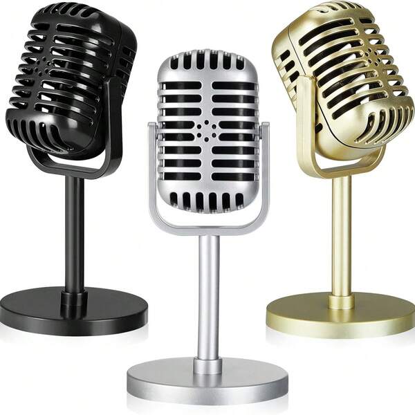 Microfono vintage regolabile in angolazione, microfono in plastica decorativo vintage, accessori per feste, esibizioni dal vivo, decorazioni per bar domestici, microfono vintage, giocattolo in plastica, modello di microfono vintage, accessorio scenico per feste, decorazione da tavolo