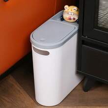 Bathroom Trash Can Garbage Can With Press Lid Slim Trash Bin For Toilet - White - View 5
