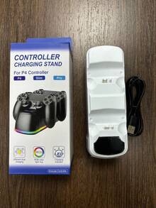P4 Controller Charging Station, Upgraded 2-Hour Charging Chip P4 Controller Charging Dock With Charging Indicator Light And Ambience Light, Replacement Charger For P4 Dualshock Controller