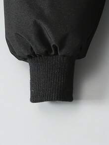 Boys' Fashionable Thickened Warm Winter Coats Casual Black Hooded Jacket With Embroidered Patches & Pockets, Long Sleeve, Suitable For Cold Weather - Black - View 6