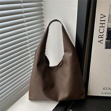 Túi đeo vai thời trang bằng da PU màu trơn dung tích lớn dành cho nữ sử dụng hàng ngày - Cà phê - Xem 9