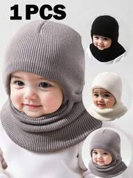 1 st. unisex svart mössa för småbarn, dubbel pompommössa för barn och baby, Y2k-stil, stickad mössa för nyfödda utomhus, varm vintermössa lämplig för daglig pendling