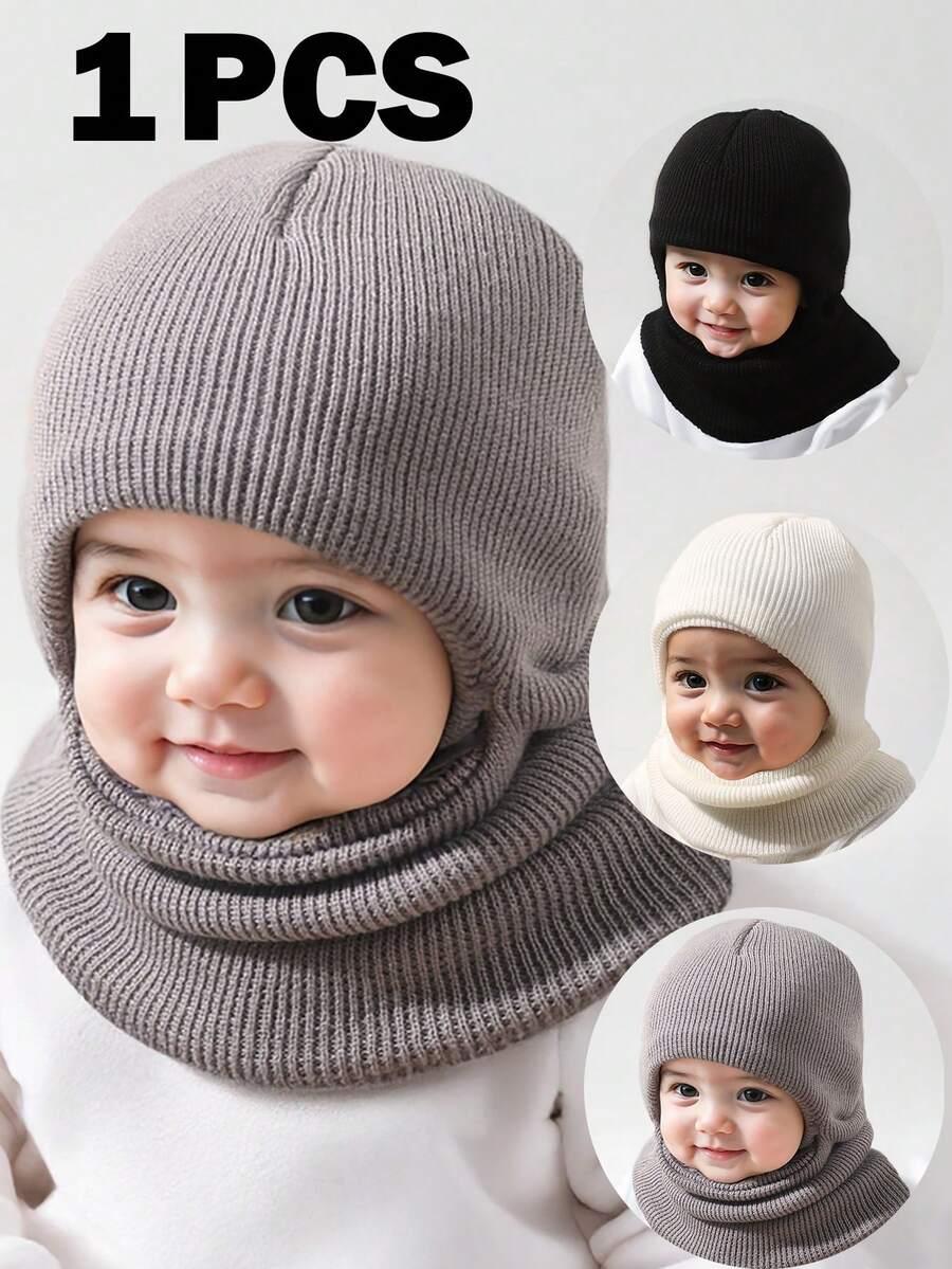 1pc Unisex Black Beanie Hat For Toddler, Double Pom-Pom Beanie Kids & Baby, Y2k Style, Newborn Knitted Hat For Outdoor, Warm Winter Cap Suitable For Daily Commute - Multicolor - View 1