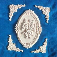 5 pezzi Decorazioni in legno intagliate a forma di rosa non dipinte, 21 x 15 cm, adatte per armadi, porte, mobili, pareti, ingressi, uffici, vacanze, decorazione fai-da-te