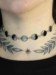 1pc Moon Phase Choker Celestial Necklace Lunar Goth Choker Witchy Jewelry Gothic Halloween Necklace - Silver - View 2