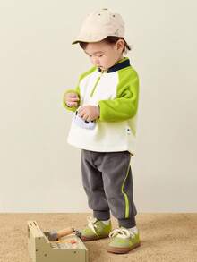 mini bala Kids Anti-Static Fleece Set Soft Warm Cute Cozy Fall Outfit - Lemon Green - View 2