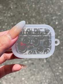 1 pieza Funda de auricular con impresión UV de cara sonriente gris gruesa, compatible con auriculares Bluetooth de Apple, cubierta transparente clara