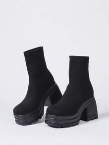 Women's Y2K Goth Platform Ankle Boots Fashion Chunky High Heels Pull On Round Toe Party Street Cosplay Boots Woman - 黑色 - 查看 5