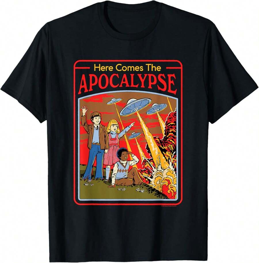 Here Comes The UFO Apocalypse Retro Dark Humor T-Shirt - màu đen - Xem 1