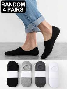 4/8 Pairs Men's Simple Solid Color Comfortable Soft Casual Business Non-Slip Low-Cut Boat Socks In Black, White, Gray