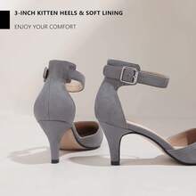Women's IN3 D'Orsay Pumps Low Kitten Heels For Women Dress Shoes Pointed Closed Toe Wedding Bride Ankle Strap Dressy Silver Black Nude White Gold Heels For Women-2025 - 深灰色絨面革 - 查看 9