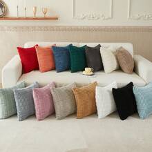 4 fundas de cojín decorativas, 45 x 45 cm funda de cojín de pana para sofá,Funda de almohada a rayas de estilo bohemio de pana suave para sofá, cama, decoración del hogar de granja - Gris Oscuro - Ver 8