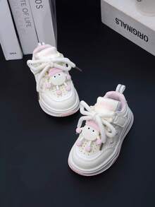 1 Pair Cartoon Character PU Material Pink Lace-Up Children's Sports Shoes, Fashion Versatile Comfortable Toddler Walking Shoes, Casual Lightweight Girls Running Shoes, Suitable For Daily Wear - Pink - View 3