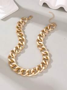 1pc Women Fashion Metallic Chunky Punk Style Chain Necklace - Yellow Gold - View 3