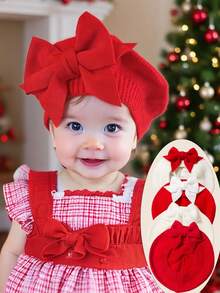 1PC/2PCS Baby Beret Hat,Christmas Hat,Bow Hat,Christmas Dress Up, Boys And Girls Universal,For Newborn Baby 1-3 Years Old,Christmas Gift - Multicolor - View 3