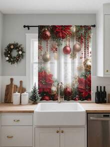 1 件圣诞礼物圣诞雪人、驯鹿、圣诞树气氛装饰薄纱窗帘，半透明但不透视薄纱窗帘板，适用于客厅和卧室、门帘、厨房窗帘、降噪、圣诞装饰窗帘板 - 米色 - 查看 2