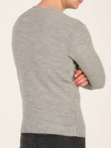 Men's V-Neck Jacquard Sweater Regular Fit - Grey - View 4