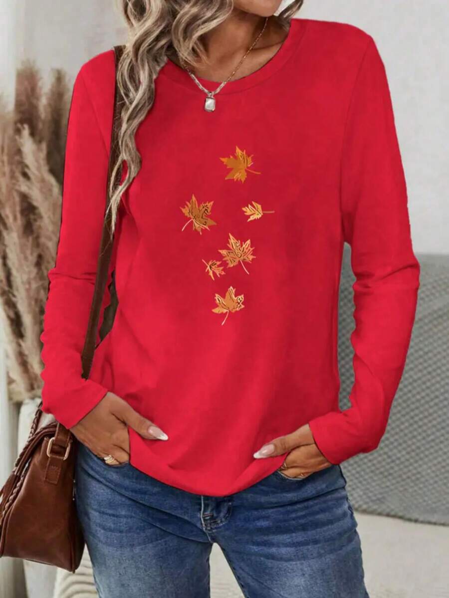 Women's Fall Clothes : Long Sleeve Tops, T Shirts, Graphic Tees & Going Out Tops, Including The Perfect White Top - 紅色 - 查看 1