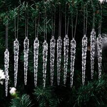 12pcs Transparent Acrylic Icicle Hanging Ornaments, Christmas Tree Decorations, Wedding Party Holiday Decor