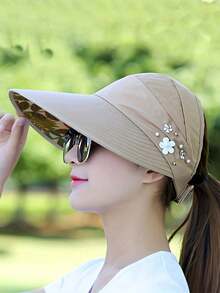 1 pieza Sombrero de verano para mujer, nuevo estilo coreano con patrón aleatorio para uso al aire libre, sombrero plegable de protección solar - proteccion solar - Ver 17