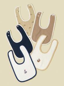 5件装柔软婴儿U型围兜卡通刺绣图案多功能拍嗝巾婴儿喂奶口水垫 - 彩色 - 查看 3