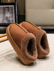 Dép đi trong nhà unisex mềm mại, ấm áp, màu trơn, kiểu dáng mùa thu/đông - Chống trơn trượt, kín mũi, màu trơn, thoải mái, thích hợp mang trong nhà. - Cà phê nâu - Xem 3